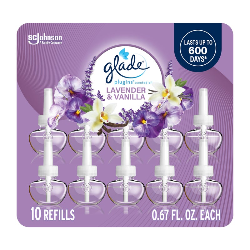 Glade PlugIns Refills Air Freshener, Scented and Essential Oils for Home and Bathroom, Lavender & Vanilla, 6.7 Fl Oz, 10 Count - Image 1