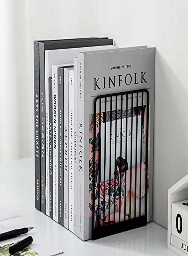 oddpod™ Stria Metal Bookends for Office Decor/Book Shelf/Living Room/Home Décor 7704 8.5" - Black - Image 2