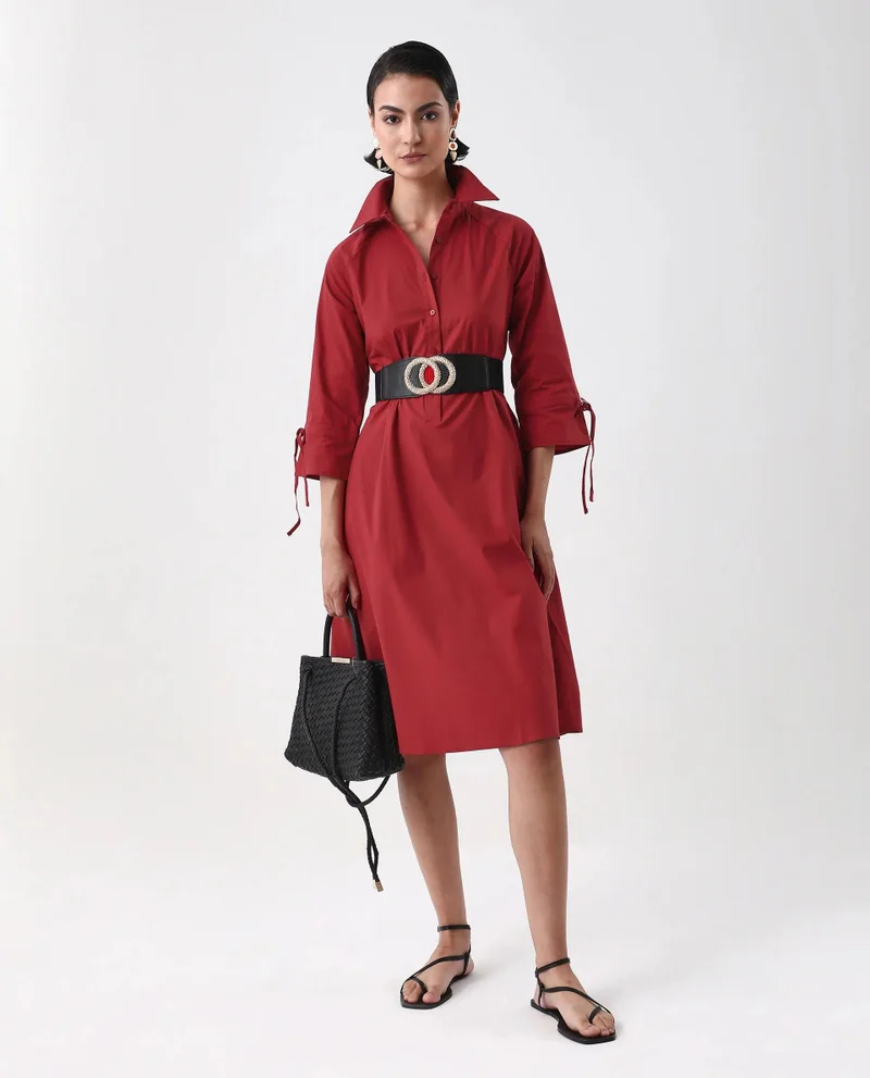Rareism Women's Boxy Fit A-Line Shirt Dress