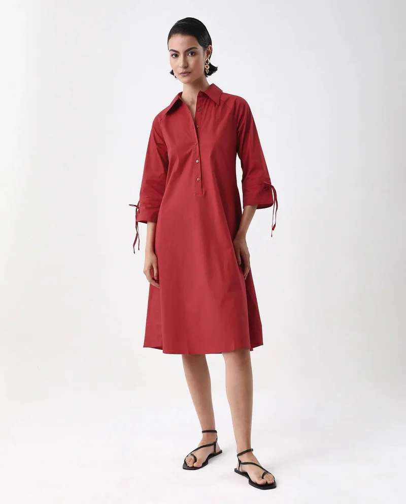 Rareism Women's Boxy Fit A-Line Shirt Dress