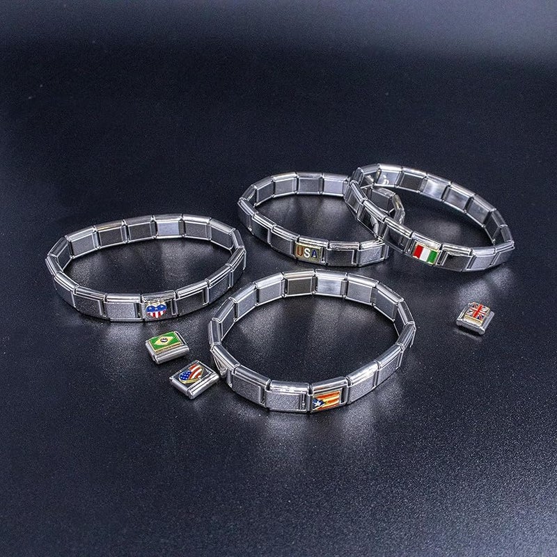 Fablinks Italian Bracelet Charms, 9mm Stainless Steel Flag Charm Link Jewelry for Women, Ethnic Pride Country Flags Enamel Links for Men - Image 5