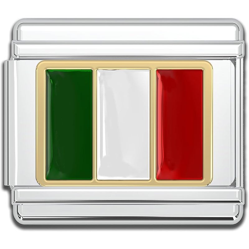 Fablinks Italian Bracelet Charms, 9mm Stainless Steel Flag Charm Link Jewelry for Women, Ethnic Pride Country Flags Enamel Links for Men - Image 1