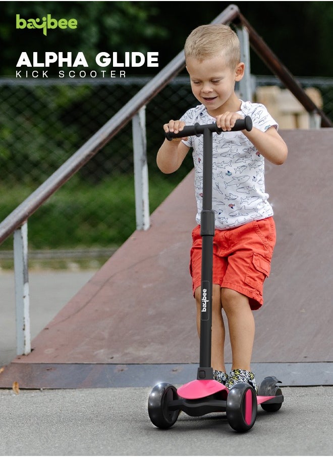 BAYBEE Alpha Skate Scooter for Kids 3 Wheel Kids Scooter with Foldable 4 Height Adjustable Handle Baby Scooter with LED PU Wheels Smart Kick Scooter for Children's 3 to 10 Years Boys Girls Pink  - Image 2