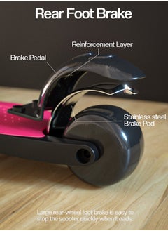 BAYBEE Alpha Skate Scooter for Kids 3 Wheel Kids Scooter with Foldable 4 Height Adjustable Handle Baby Scooter with LED PU Wheels Smart Kick Scooter for Children's 3 to 10 Years Boys Girls Pink  - Image 5