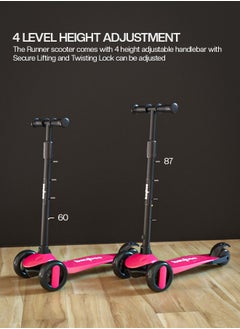 BAYBEE Alpha Skate Scooter for Kids 3 Wheel Kids Scooter with Foldable 4 Height Adjustable Handle Baby Scooter with LED PU Wheels Smart Kick Scooter for Children's 3 to 10 Years Boys Girls Pink  - Image 4
