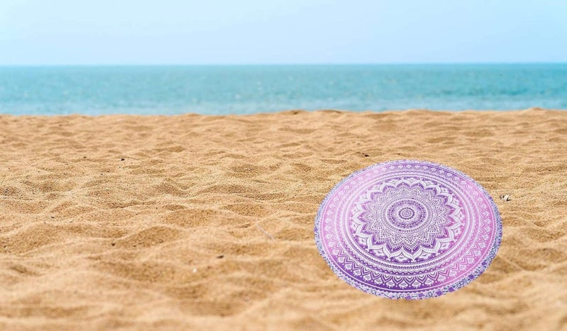 Purpledip Purpledip Round Tapestry Mandala Beach Throw Indian Cotton Bohemian Round Table Cloth Home Decor Yoga Mat Meditation Picnic Rug 50 inch 20064B  - Image 4