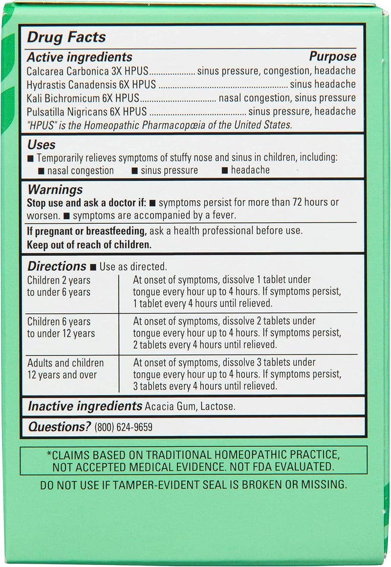Hyland's Hylands Naturals Kids Stuffy Nose and Sinus Tablets Cold and Allergy Medicine for Children Ages 2 and up Headache Relief and Nasal Decongestant Quick Dissolving Tablets 50 Count Pack of 2 - Image 3