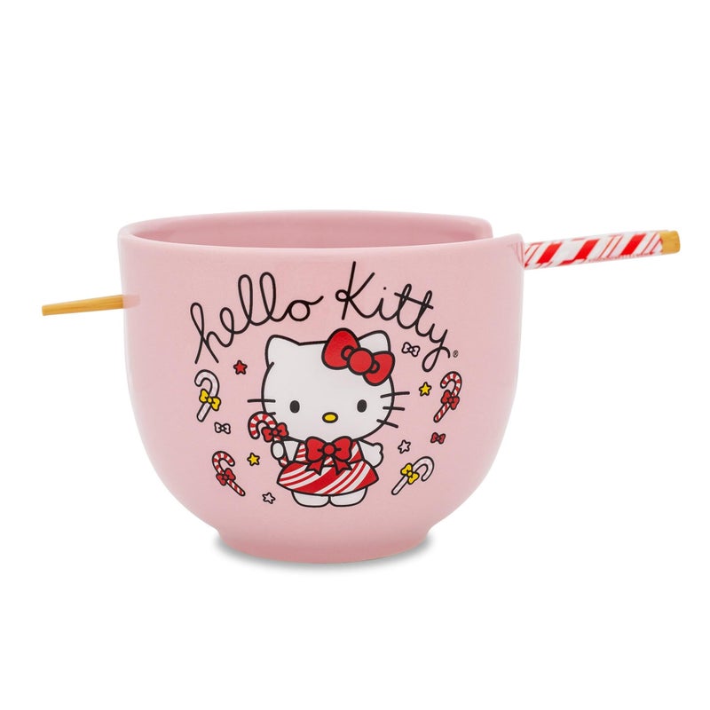 Sanrio Hello Kitty Holiday Peppermint Ceramic Ramen Dinnerware Set  Includes 20Ounce Noodle Bowl and Wooden Chopsticks