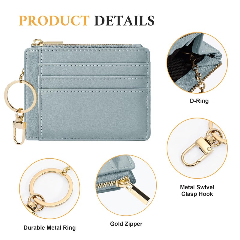 Sodsay Card Case Slim Front Pocket Wallet for Women Credit Card Holder with Keychain(Smooth Blue Classic) - Image 3
