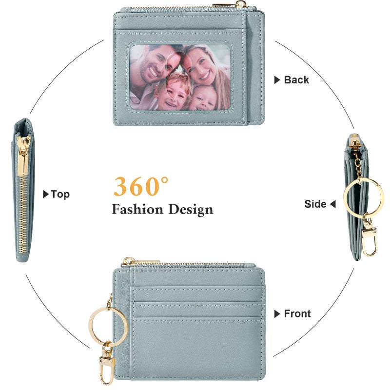 Sodsay Card Case Slim Front Pocket Wallet for Women Credit Card Holder with Keychain(Smooth Blue Classic) - Image 4