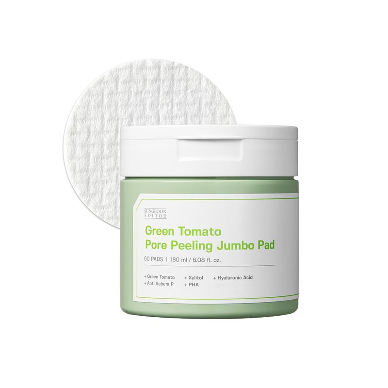 SUNGBOON EDITOR Green Tomato Pore Peeling Jumbo Pore Pad 60 Sheets  Pore Minimizer for Face  Exfoliating Pads with PHA Green Tomato Extract Hyaluronic Acid  Korean Skin Care