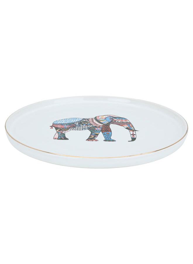 Alsaif Porcelain Serving Plate Round 23 Cm Elephant Pattern White  - Image 2