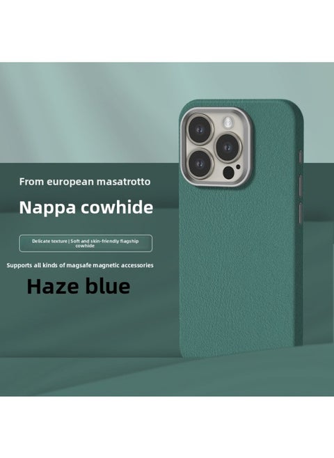 All-inclusive Fine Leather Case MagSafe Magnetic Application IPhone14pro Max Apple 15 Phone Case 13 Solid Color-Color:XYM Fine Dermatoglyphic Haze Blue-Applicable Model:14pro Max (without Packaging)