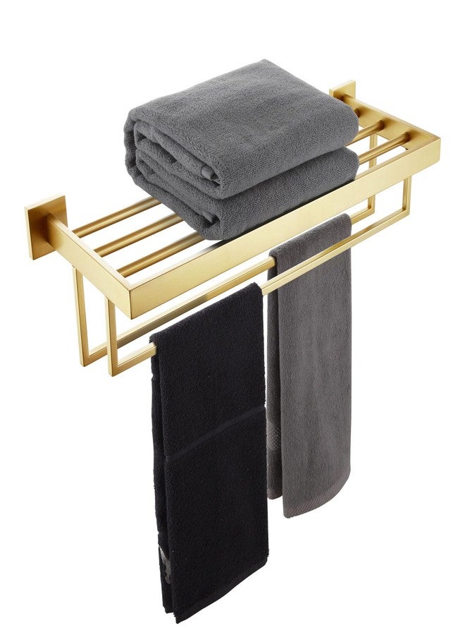 KOKOSIRI Towel Shelf Holder 24'' Bathroom Towel Rack with Two Bath Towel Bars Rails SUS304 Stainless Steel Wall Mount, Brushed Gold, B6003BG - Image 1