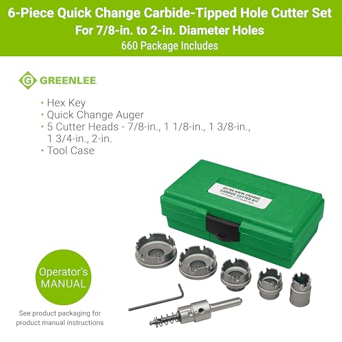 Greenlee 660 6-Piece Quick Change Carbide-Tipped Hole Cutter Set, 7/8" - 2" - Image 2