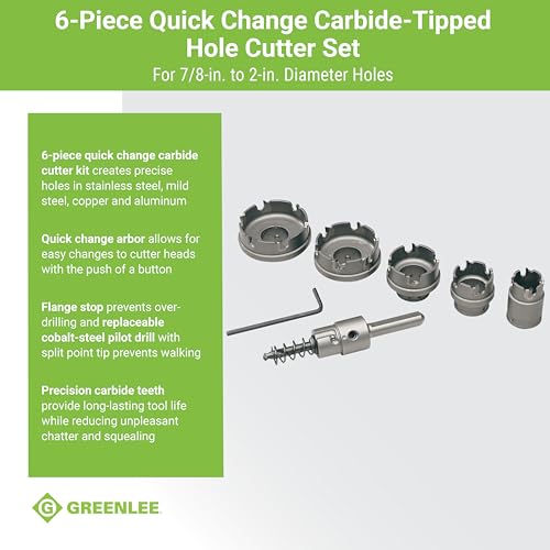 Greenlee 660 6-Piece Quick Change Carbide-Tipped Hole Cutter Set, 7/8" - 2" - Image 3
