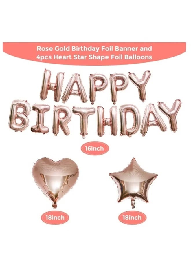 HIHILOOK Rose Gold Birthday Party Decoration Balloon Arch Garland Set with Happy Birthday Balloon Banner, Foil Balloon, Fringe Curtain, Tablecloth and Ribbon - Image 3