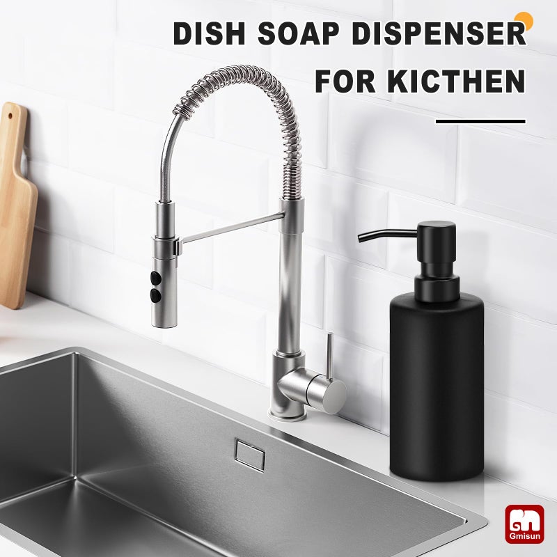 GMISUN Black Soap Dispenser, Hand Soap Dispenser for Bathroom, Dish Dispenser for Kitchen, 12 fl oz/350ml Glass Soap Bottle with Stainless Steel Pump, Modern Refillable Liquid Lotion Dispenser - Image 4