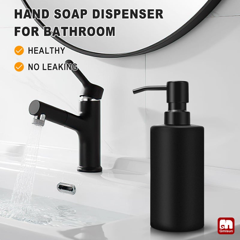 GMISUN Black Soap Dispenser, Hand Soap Dispenser for Bathroom, Dish Dispenser for Kitchen, 12 fl oz/350ml Glass Soap Bottle with Stainless Steel Pump, Modern Refillable Liquid Lotion Dispenser - Image 5