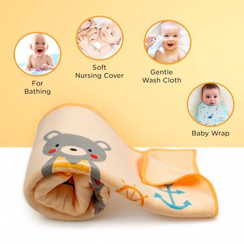Mee Mee Micro Fiber Baby Bath Towel for New Born | Wash Cloth, Quick Absorbent, Extra Soft Cotton Towels for Kids/Toddlers/Infants/Babies, Pack of 1, Orange 70X110 CM - Image 3