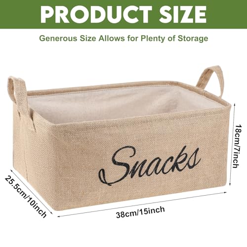 Newtay 17 Pcs Snack Basket Sets, Snack Storage Bin for Pantry Shelves with 16 Pcs 2 Inch Chip Clips, Basket Organizer for Kitchen Home, Chips, Popcorn, Candy, Pretzels(Burlap,Khaki) - Image 4