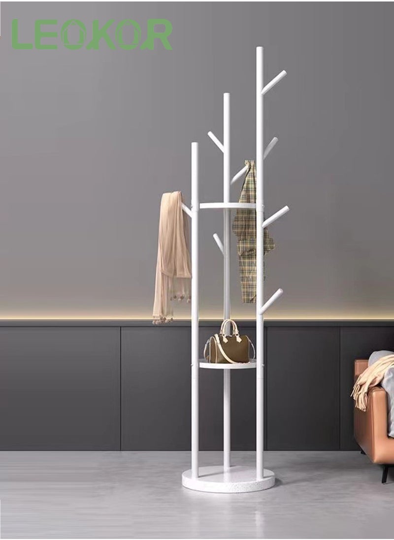 LEOKOR - 9 Hooks Coat Rack, Stylish Freestanding Coat Hanger with Storage and Tree Branch Design, Entryway Coat Rack for Coats, Bags, Hats and Mufflers - Image 1