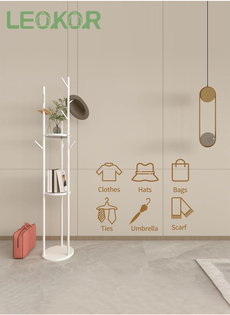 LEOKOR - 9 Hooks Coat Rack, Stylish Freestanding Coat Hanger with Storage and Tree Branch Design, Entryway Coat Rack for Coats, Bags, Hats and Mufflers - Image 1