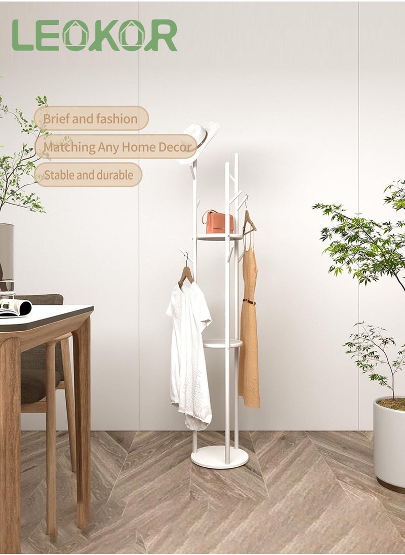 LEOKOR - 9 Hooks Coat Rack, Stylish Freestanding Coat Hanger with Storage and Tree Branch Design, Entryway Coat Rack for Coats, Bags, Hats and Mufflers - Image 1