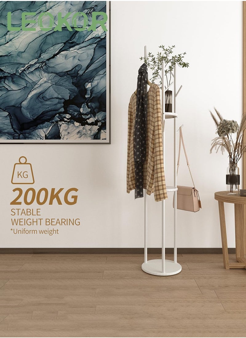 LEOKOR - 9 Hooks Coat Rack, Stylish Freestanding Coat Hanger with Storage and Tree Branch Design, Entryway Coat Rack for Coats, Bags, Hats and Mufflers - Image 1