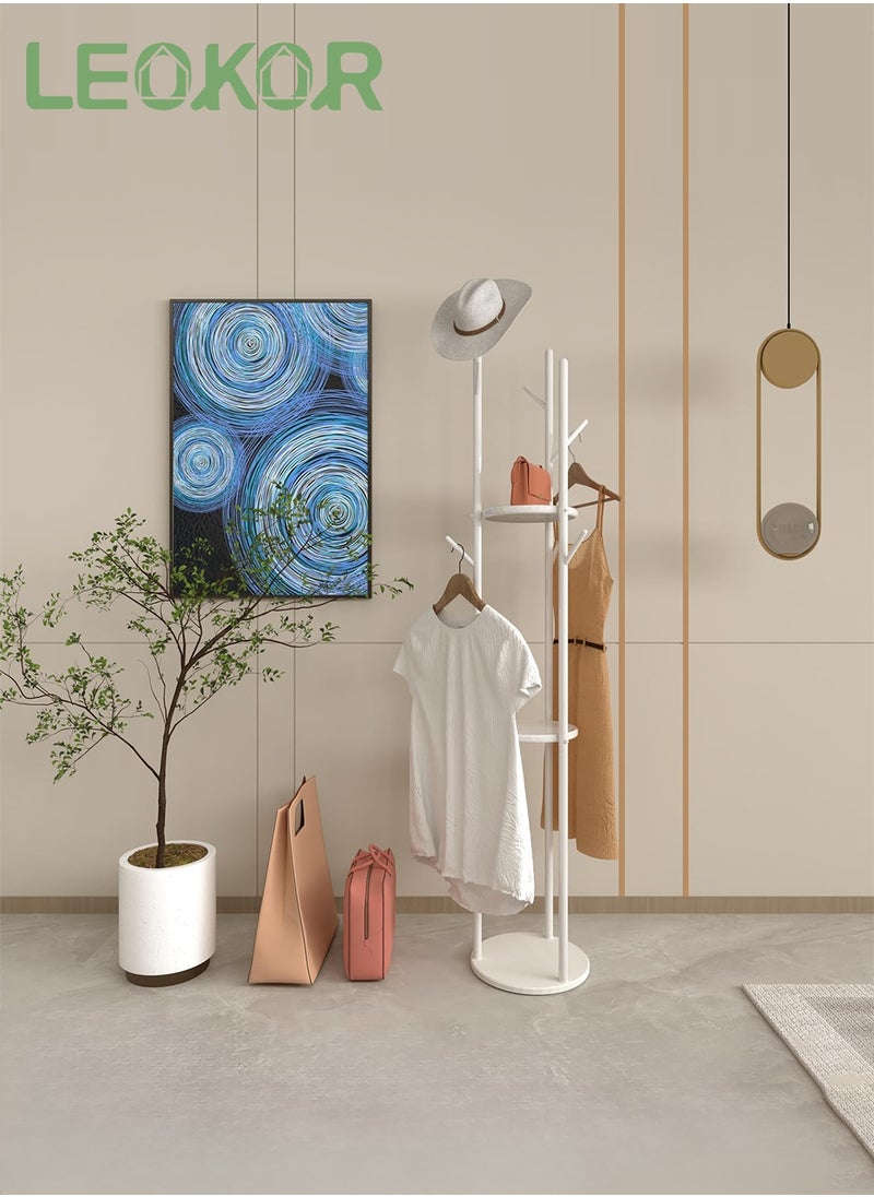 LEOKOR - 9 Hooks Coat Rack, Stylish Freestanding Coat Hanger with Storage and Tree Branch Design, Entryway Coat Rack for Coats, Bags, Hats and Mufflers - Image 1