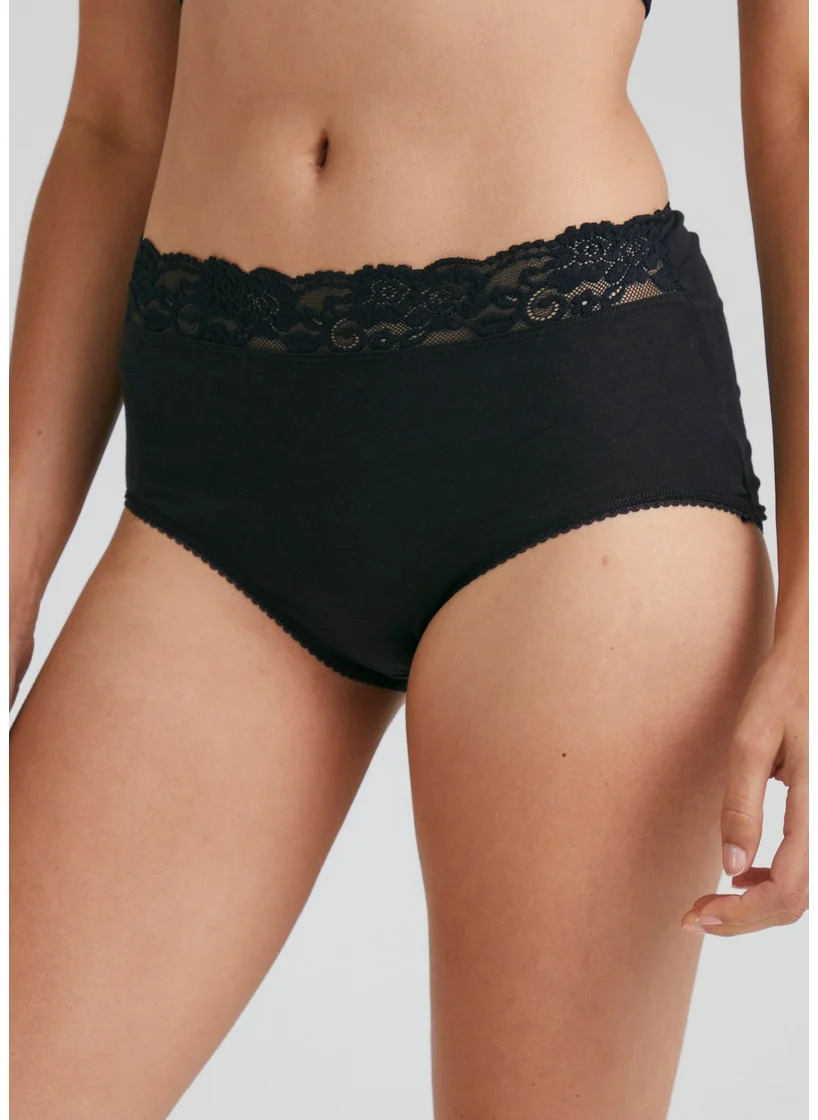 Matalan 4 Pack Black Lace Trim Full Knickers
