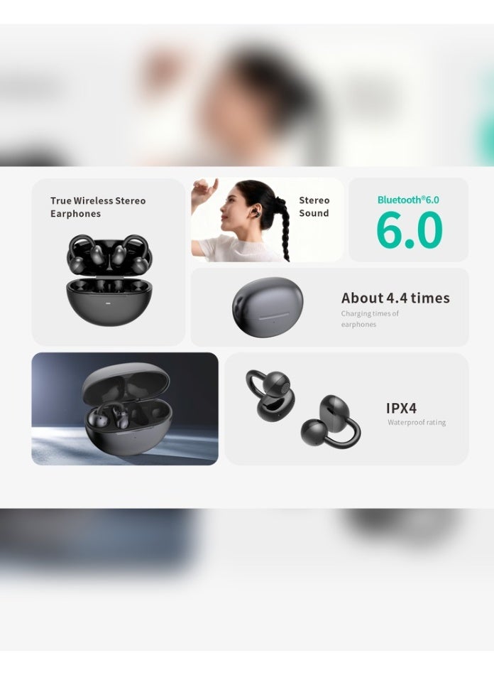Starfire Open Bluetooth Earphones V6.0 Wireless Clip-on Earbuds with HD Calling ENC Noise Reduction IPX4 Waterproof for Sports and Office Grey - Image 4