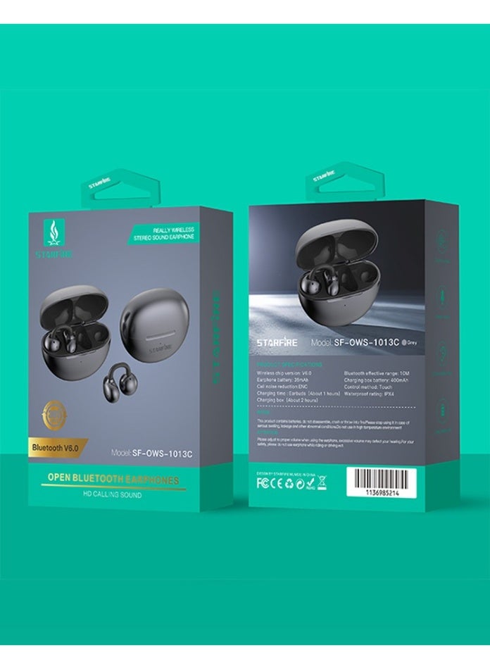 Starfire Open Bluetooth Earphones V6.0 Wireless Clip-on Earbuds with HD Calling ENC Noise Reduction IPX4 Waterproof for Sports and Office Grey - Image 3