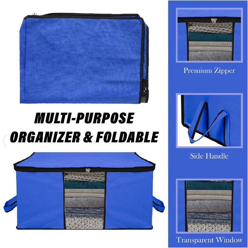 Kuber Industries Underbed Storage Bag Clothes Storage Bag Blanket Cover with Clear Window Zipper Closure Handle Cloth Organizer Plain Black Border Large Pack of 2 Blue - Image 4