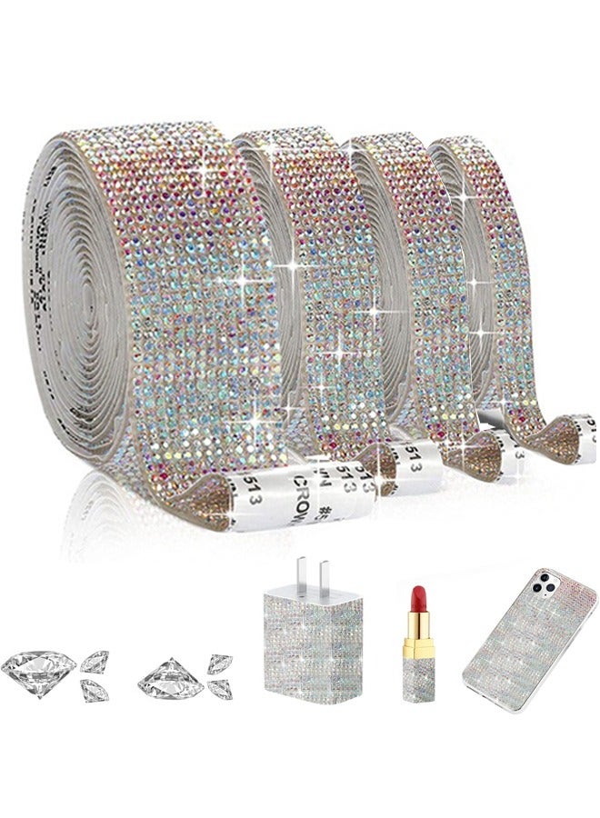 4 Rolls Self Adhesive Rhinestone Ribbons,Bling Crystal Diamond Ribbon Roll Sticker for Decoration Car DIY Arts Crafts Wedding - Image 1