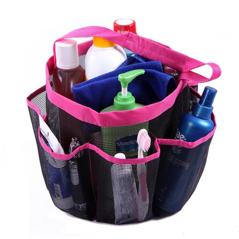 HDE Mesh Shower Caddy Portable Quick Dry Tote for College Camp Bath Dorm Essentials Large Center Storage Basket with 7 Outer Pockets Handles Pink