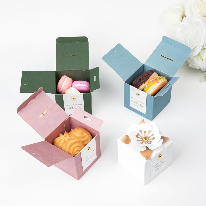 FEIYI 20 PCS Candy Boxes, 3 In 1 White Favor Boxes With Floral Decor, White Thank You Tags Gift Wrapping For Wedding Birthday Baby Shower Decorations Party -2.55x2.55x2.55'' - Image 5