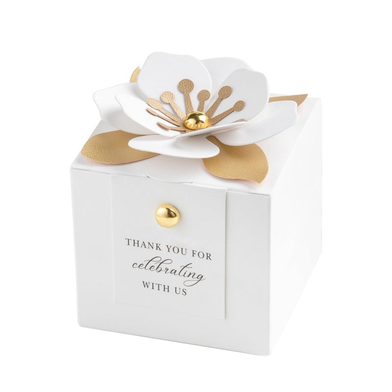 FEIYI 20 PCS Candy Boxes, 3 In 1 White Favor Boxes With Floral Decor, White Thank You Tags Gift Wrapping For Wedding Birthday Baby Shower Decorations Party -2.55x2.55x2.55'' - Image 1