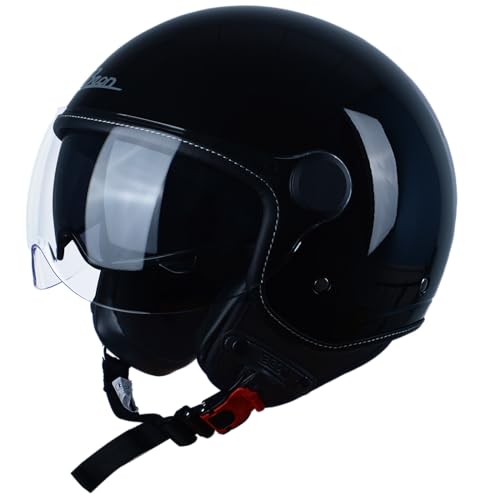 BEON Open Face Motorcycle Helmet for Adults DOT Approved34 Retro Vespa Helmet Dual Visors Mens and Womens Motorbike Casco for Moped Cruiser Bobber and ChopperXLGlossy Metallic Black - Image 1