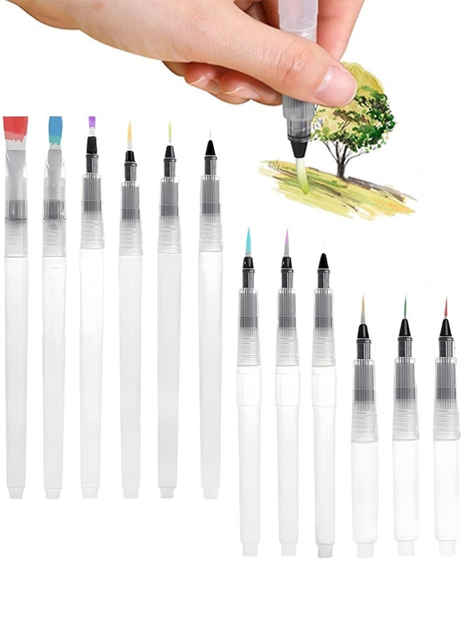 Pack of 12 Refillable Watercolour Brush Pens with Large Water Tank, Ideal for Watercolour Paints, Mixing, and Sketching,Perfect for Artists, Students, and Beginners Using Water Brush Pens - Image 1