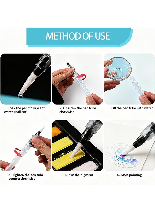 Pack of 12 Refillable Watercolour Brush Pens with Large Water Tank, Ideal for Watercolour Paints, Mixing, and Sketching,Perfect for Artists, Students, and Beginners Using Water Brush Pens - Image 4