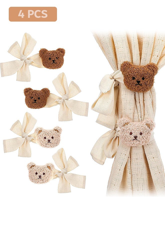 إم إكس إن 4 Pcs Bear Curtain Holders, Cartoon Bear Curtain Tieback, Teddy Bear Nursery Decor for Home Office Bedroom Living Room Window Treatment Decor - Image 1