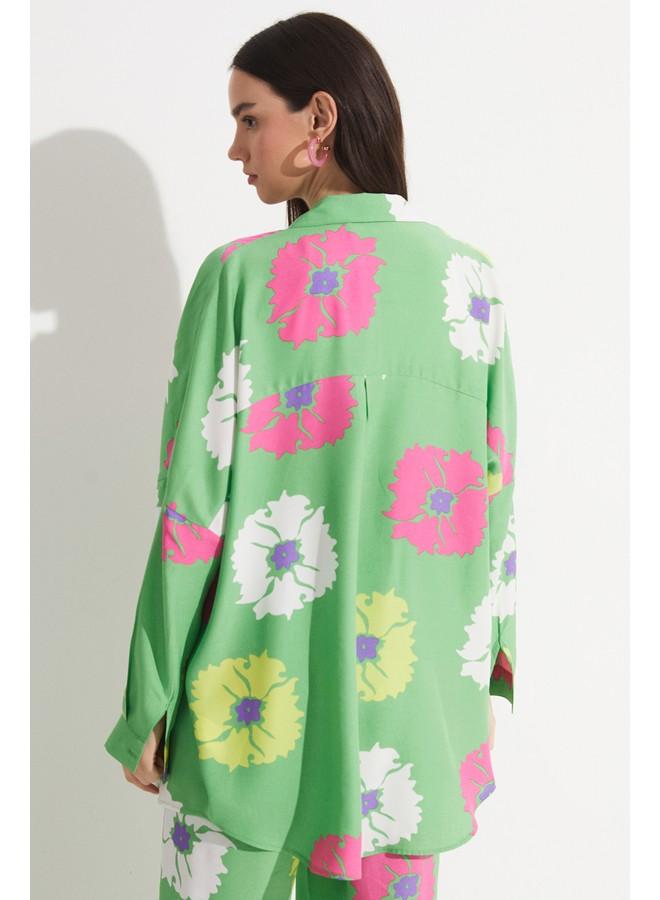 جون قميص فيسكوز مزين بالزهور حصري لشهر يونيو - أخضر - Image 5