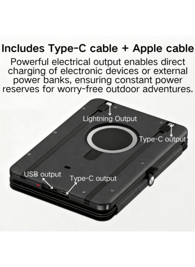 Domars Solar Power Bank 10000mAh Built-in Cables, Wireless Charger for Apple Watch Charging Battery Pack with USB C, Type-C Output Cable Flashlight,Waterproof Solar Charger for iPhone 17/16/15/14 Outdoor Hiking and Camping - Image 5
