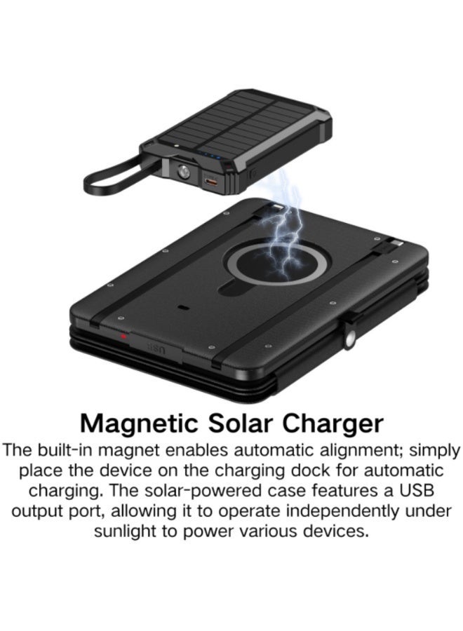 Domars Solar Power Bank 10000mAh Built-in Cables, Wireless Charger for Apple Watch Charging Battery Pack with USB C, Type-C Output Cable Flashlight,Waterproof Solar Charger for iPhone 17/16/15/14 Outdoor Hiking and Camping - Image 2