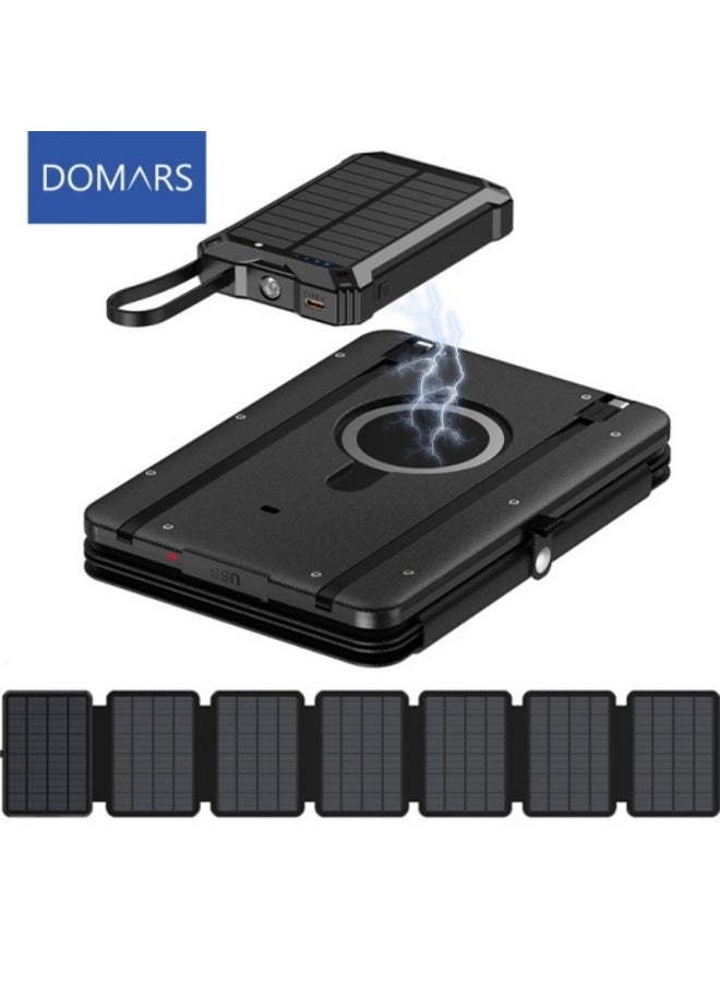 Domars Solar Power Bank 10000mAh Built-in Cables, Wireless Charger for Apple Watch Charging Battery Pack with USB C, Type-C Output Cable Flashlight,Waterproof Solar Charger for iPhone 17/16/15/14 Outdoor Hiking and Camping - Image 1
