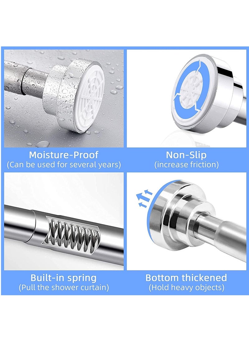 Shower Curtain Rod Adjustable Tension Spring Shower Curtain Rod Telescopic Curtain Rod Stainless Steel Retractable Clothes Rod Retractable Rod No Drilling Required (40-66 Inch) - Image 4