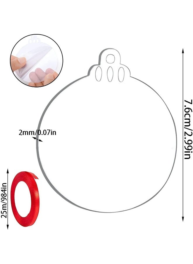TPGP 50 قطعة من زينة عيد الميلاد الدائرية من الأكريليك الشفاف مع شريط، كرات مسطحة للحرف اليدوية، قرص أكريليك شفاف فارغ لزينة شجرة عيد الميلاد (7.6 سم) - Image 2