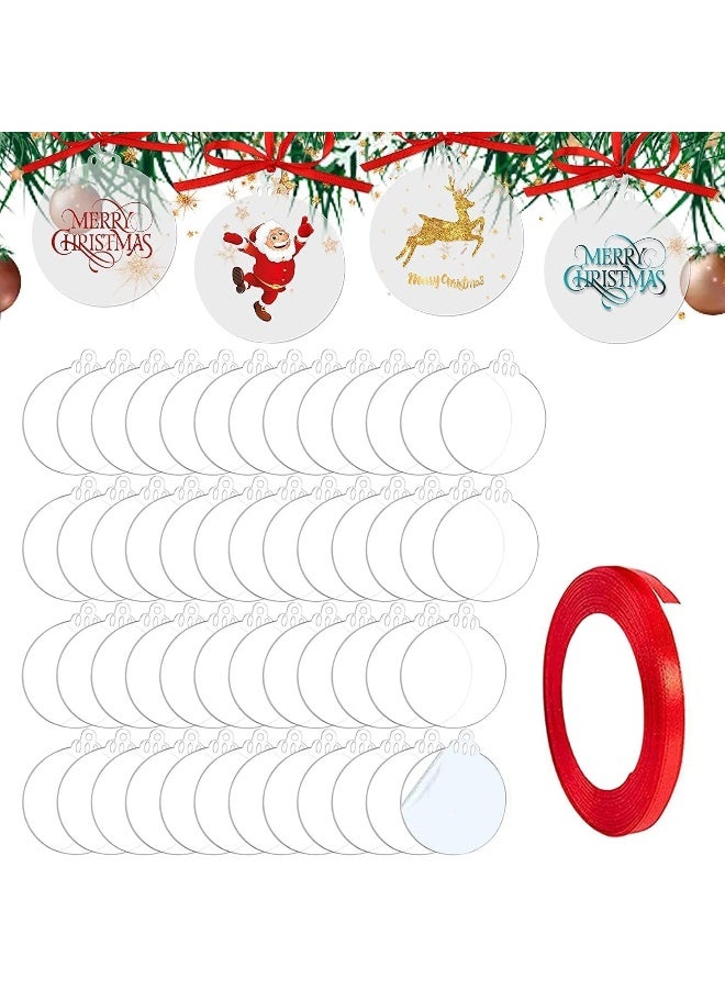 TPGP 50 قطعة من زينة عيد الميلاد الدائرية من الأكريليك الشفاف مع شريط، كرات مسطحة للحرف اليدوية، قرص أكريليك شفاف فارغ لزينة شجرة عيد الميلاد (7.6 سم) - Image 1