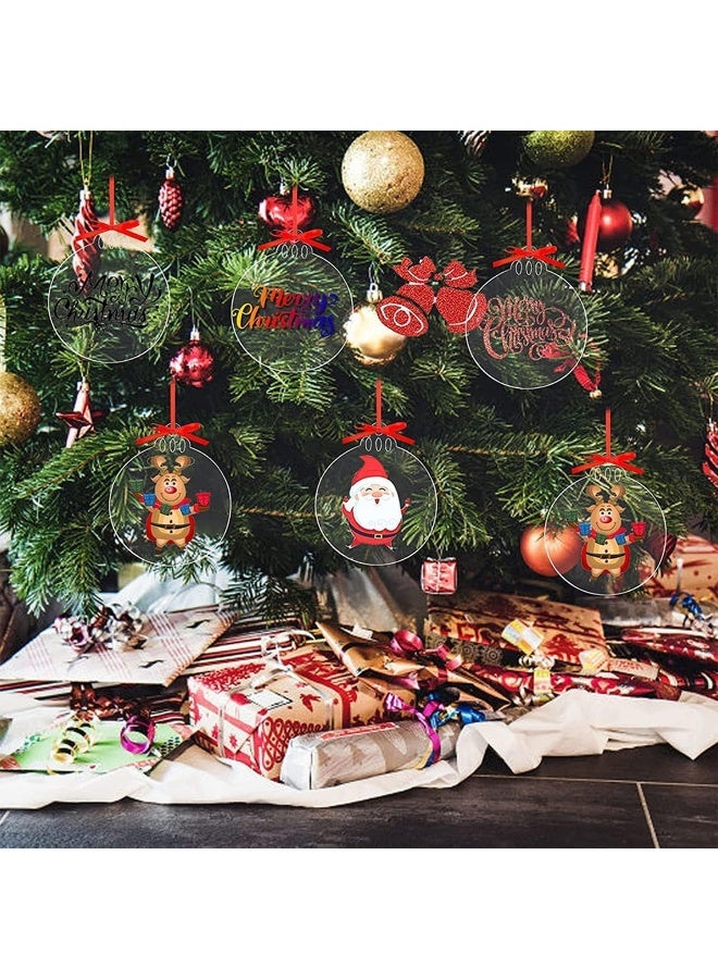 TPGP 50 قطعة من زينة عيد الميلاد الدائرية من الأكريليك الشفاف مع شريط، كرات مسطحة للحرف اليدوية، قرص أكريليك شفاف فارغ لزينة شجرة عيد الميلاد (7.6 سم) - Image 5